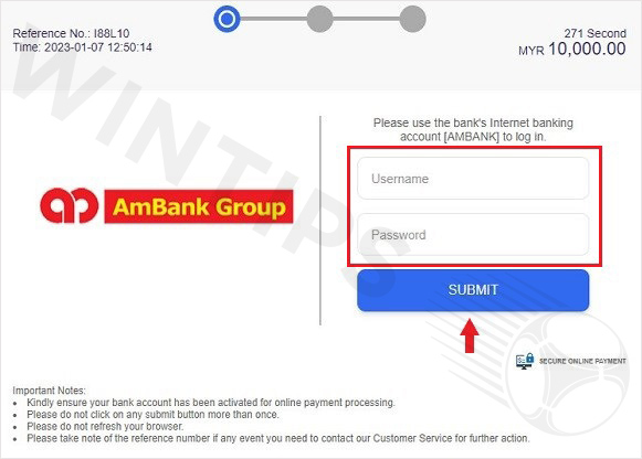 Confirm bank information and wait for a successful transaction