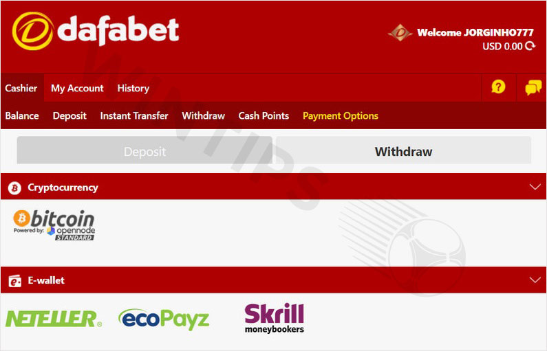 Withdrawal Methods at Dafabet